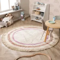 Little Olly Tapis rond lavable pour enfant - Milo Rose | Ø 160 cm | Rond | Pile courte