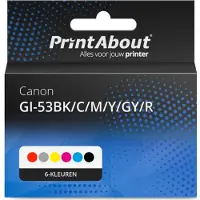 PrintAbout Cartouche compatible pour Canon GI-53BK/C/M/Y/GY/R - 6 couleurs - Multipack