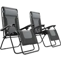 LifeGoods Chaises longues confort - pliable - 30°-90° réglable - support pour gobelets et téléphone - chaises de jardin - noir/gris