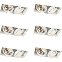 QAZQA Lot de 6 spots encastrés sans bordure 2 lumières blancs, orientables et inclinables G53 AR111 - Oneon