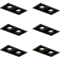 QAZQA Ensemble de 6 Spots Encastrables Modernes Noirs Orientables 2 Lampes - Roof