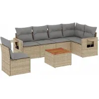 vidaXL Ensemble de salon de jardin 7 pièces avec coussins Beige Poly Rattan