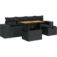 vidaXL Ensemble de salon de jardin 6 pièces avec coussins noir poly rotin