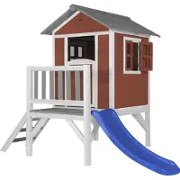 Axi Maison Enfant Beach Lodge Xl En Rouge Avec Toboggan Bleu