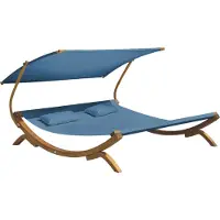 Axi Mallorca Chaise Longue De Jardin En Bois Pour 2 Personnes | Lit De Jardin Xxl Avec Toit Solaire Pour L'Extérieur | Bain De Soleil Double En Bleu