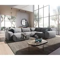 DELIFE Canapé panoramique Lanzo XL 360x260 cm Microfibre Gris Recamière variable