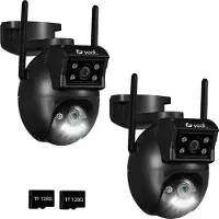 Saaf Caméra de sécurité extérieure - 2 pièces - Wifi et 256GB - Caméra extérieure avec vision nocturne - Double objectif - Noir - par