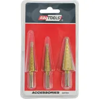 AWTOOLS WIERTŁA STOPNIOWE HSS-TIN KOMPLET 3 SZTUKOWY / 3-12mm / 4-12mm / 4-20mm (3-12mm, 4-12mm, 4-20mm)