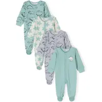 MINOTI Barboteuse / body gris / menthe / blanc