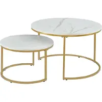 En.casa Table basse 'Christchurch' set de 2 tables gigognes piètement métal imitation marbre, blanc/or