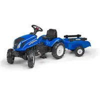 Falk Tracteur à pédales New Holland avec remorque et capot ouvrant – 2 à 5 ans