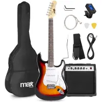 Max Guitare électrique avec amplificateur de guitare - Kit MAX Gigkit - Parfait pour les débutants - incl. accordeur de guitare, housse de guitare et médiator - Sunburst