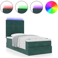 vidaXL Lit ottoman avec matelas & LEDs vert foncé 90x200 cm velours