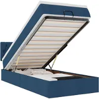 vidaXL Ottoman-lit avec matelas bleu 90x190 cm Tissu