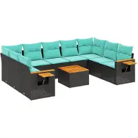 vidaXL Ensemble de 10 canapés de jardin avec coussins noir poly rotin