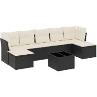vidaXL Ensemble de jardin canapé 8 pièces avec coussins noir poly rotin