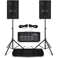 VONYX PA system - Complete geluidsinstallatie met PA speakers, 8 kanaals mixer en (Passif), Haut-parleur PA, Noir