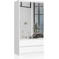 Akord Armoire 2 Portes 2 Tiroirs 2 Miroirs Blanc 90X51X180