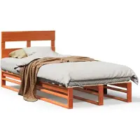 vidaXL Lit en bois massif, sans matelas, en pin brun ciré 160x200
