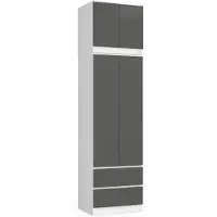 Akord Armoire Avec Surmeuble 2 Portes 2 Tiroirs Blanc/Gris Graphite 60X51X234