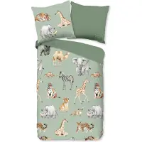 Muller Textil Housse de couette pour enfants - 135x200 cm - Safari Animals Print - Green - 1 personne - Microfibre