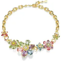 Swarovski Collier Idyllia, Tailles Variées, Fleur, Multicolore, Placage De Ton Or