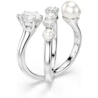 Swarovski Bague cocktail Matrix, perle de cristal, taille ronde, finition rhodiée, (52)