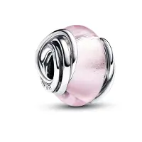 Pandora Charm cercle en verre de Murano, (Argent massif 925 et verre de Murano rose)