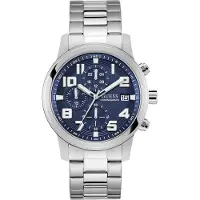 GUESS Montre à affichage analogique 'ATTICUS' bleu marine / argent