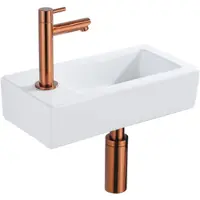 Qeramiq Fuente pack lave-mains – 37,5 x 18,5 x 9 cm – perçage à gauche – robinet cuivre brossé SW1122449/SW799405/SW799403/SW970033