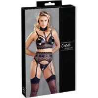Cottelli Bondage - ensemble de lingerie en dentelle avec menottes (noir) - XL