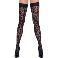 Cottelli Legwear - bas jarretières léopard - noir