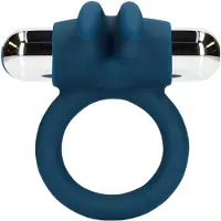 Shots Loveline - anneau pénien vibrant avec oreilles de lapin - silicone bleu