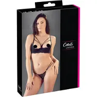 Cottelli collection - soutien-gorge ouvert à bretelles avec anneaux et string - noir - 85C/L
