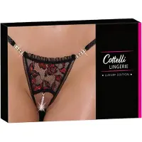 Cottelli - string perlé luxueux à motif rose - noir - M/L