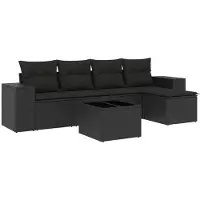 vidaXL Ensemble de salon de jardin 6 pièces avec coussins noir poly rotin