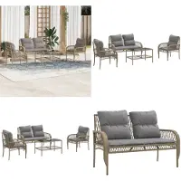 vidaXL Ensemble de salon de jardin 4 pièces avec coussins Beige Poly Rattan