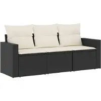 vidaXL Ensemble de salon de jardin 3 pièces avec coussins noir poly rotin