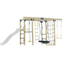 Axi Boris Aire De Jeux En Bois/Structure D'Escalade, Toboggan Blanc - Balançoires, Trapèze, Cordes D'Escalade Et Barres De Singe | Jeux Extérieur