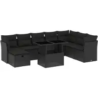 vidaXL Ensemble de salon de jardin 9 pièces avec coussins noir poly rotin