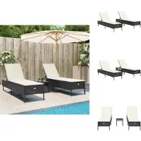 vidaXL ensemble de 3 chaises longues avec support Noir Poly Rattan