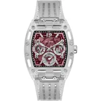 GUESS Montre à affichage analogique 'GT Phoenix' rouge foncé / argent / transparent