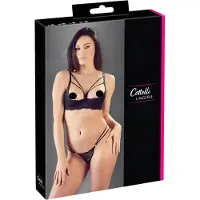 Cottelli collection - soutien-gorge ouvert à bretelles avec anneaux et string - noir