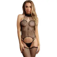 Le Désir - ensemble résille noir à col halter (S-XL)
