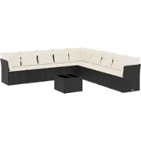 vidaXL Ensemble de 10 canapés de jardin avec coussins noir poly rotin