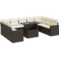 vidaXL Ensemble de salon de jardin 10 pièces avec coussins Marron Poly Rattan
