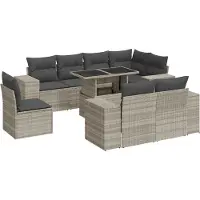 vidaXL Ensemble de salon de jardin 9 pièces avec coussins gris clair Poly rotin