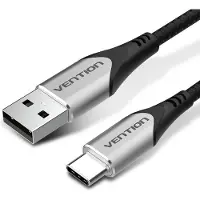 Vention Câble Coton Braided USB 2.0 A mâle vers C mâle 3A 2M, gris, type aluminium
