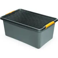 Orplast Boîte de rangement , robuste - Solidstore - Gris - Empilable | Adaptée au rangement de documents | Avec couvercle | Très résistante | Mobile sur roulettes