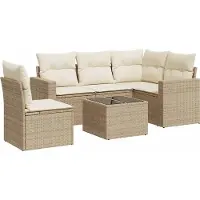 vidaXL Ensemble de salon de jardin 6 pièces avec coussins Beige Poly Rattan